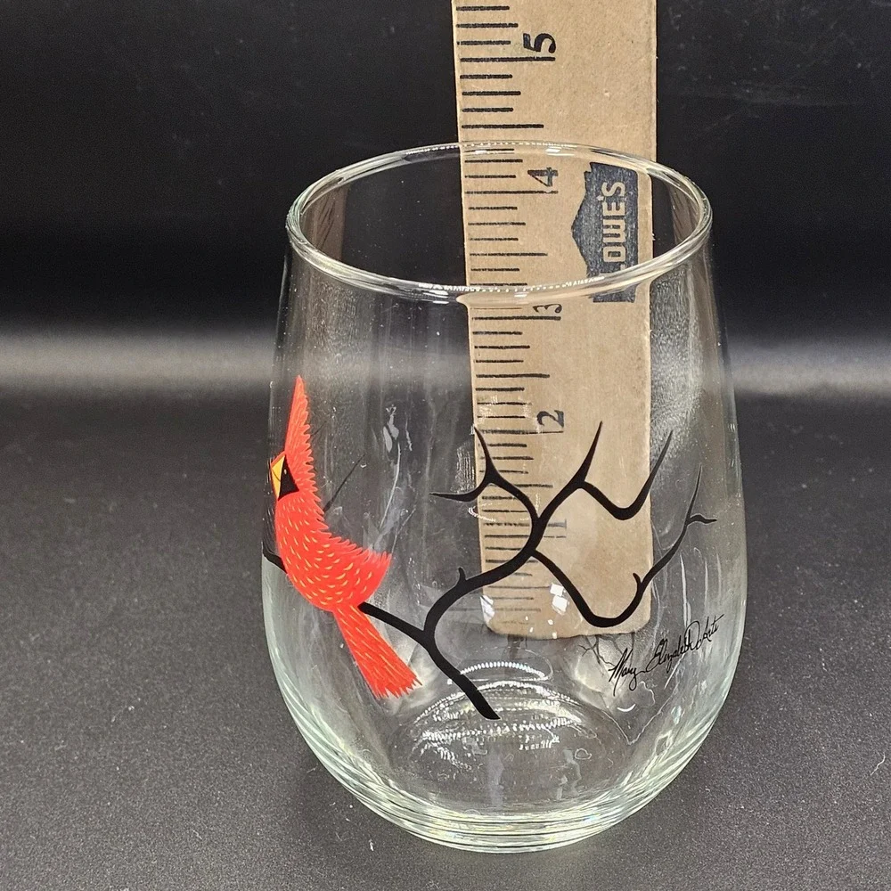 Mary‎ Elizabeth Arts Birds Stemless Wine Glasses Tumblers Set of 4 Made USA 4.5